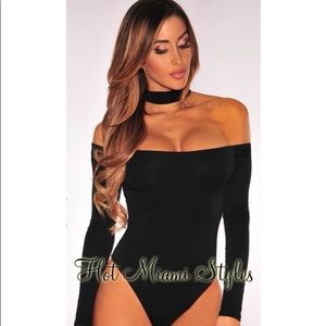 Black Choker Off Shoulder Bodysuit